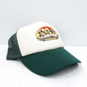 NOS Hilo Hattie Hawaii Sunset Mesh Back Trucker Hat Aloha Green White One Size